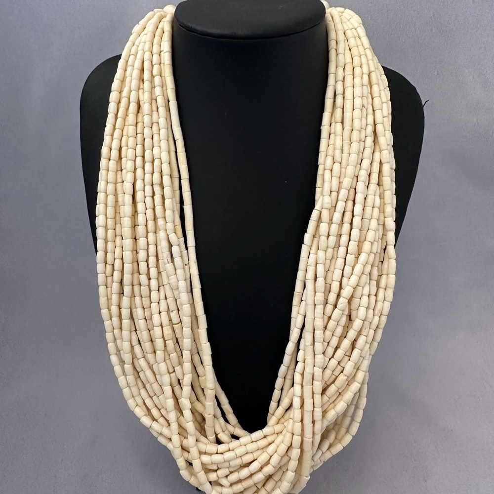 Natural Cream Multi-Strand Bone Seed Bead Necklace - Women Jewelry